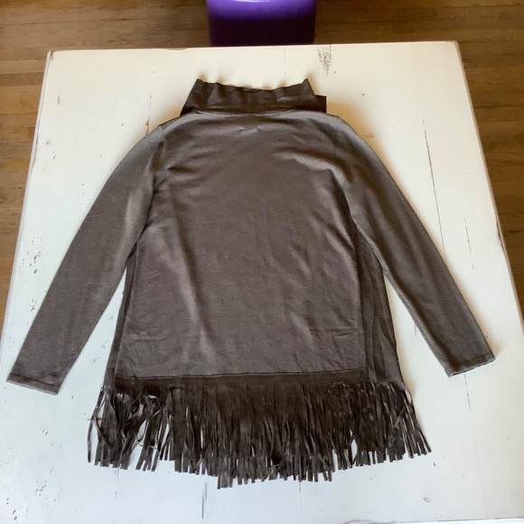 NWT Muche Et Muchette draped chocolate brown Faux Suede fringed sweater - Picture 10 of 11